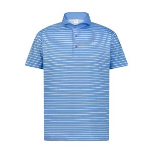 Aguila Golf Light Blue and White Striped Performance Polo Shirt
