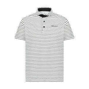 Aguila Golf White and Black Striped Performance Polo Shirt