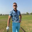 Moderno Pixel Comb Teal Men’s Golf Polo - Image 2