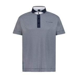 AGUILA GOLF men’s striped performance polo shirt with navy contrast collar and moisture-wicking fabric
